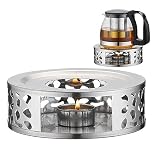 Stainless Steel Teapot Warmer Base with Hollow Frame Design Candle Holder, Coffee Food Warmer Tealight Holder for Borosilicate Glass Teapots