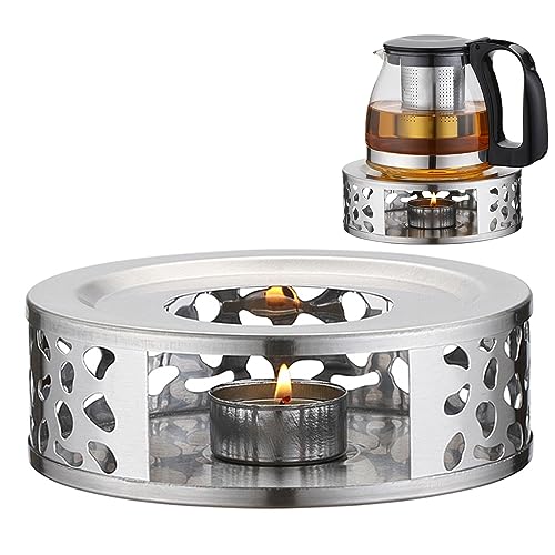 Stainless Steel Teapot Warmer Base with Hollow Frame Design Candle Holder, Coffee Food Warmer Tealight Holder for Borosilicate Glass Teapots