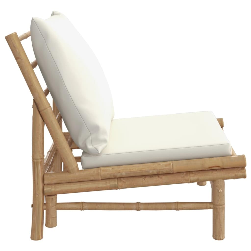Gartenstühle 2er Set mit cremeweißen Kissen aus nachhaltigem Bambus 60 x 86 x 73,5 cm belastbar bis 110 kg Bequeme Outdoor-Sitzgelegenheit für Balkon Terrasse und Garten