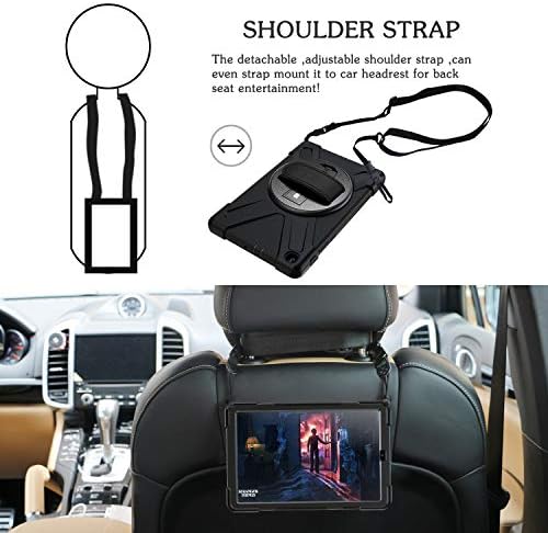 Samsung Galaxy Tab A 10.1 2019 Case, BRAECN Rugged Shockproof Dropproof Case Cover with Rotating Hand Strap/Kickstand and Carrying Shoulder Strap for Galaxy Tab A 10.1 inch 2019 T510 T515 Tablet-Black