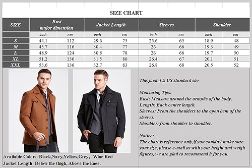 Image of INVACHI Men's Wool Blend Coat Warm Winter Trench Coat with Detachable Soft Scarf Single Breasted Pea Coat