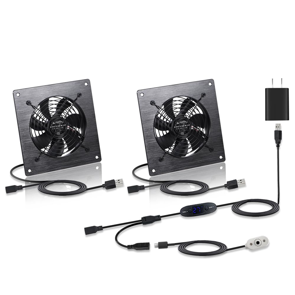 Silent 6" (120mm) Temperature-Controlled USB/DC Fan - 5V/12V Dual Voltage, 10-Speed Settings, Perfect for Server Racks, RVs & AV Cabinets