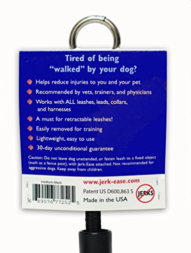 JERK-EASE Patented Shock Absorber Bungee Dog Leash Attachment, Medium (up to 60 pounds), Black