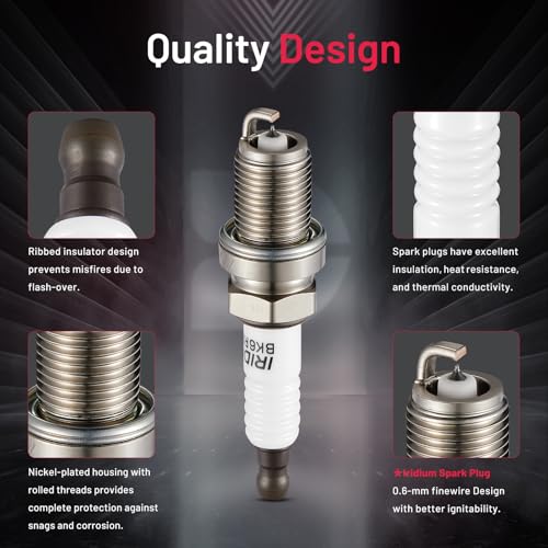Image of BDFHYK Set of 4 Iridium Spark Plug Compatible with Corolla Neon Subaru Integra Aveo Rio Sportage Civic A4,1.3L 1.5L 1.6L 1.8L 2.0L 2.2L 2.4L 2.5L L4 H4,Engine Replacement for 7092 BKR6EGP