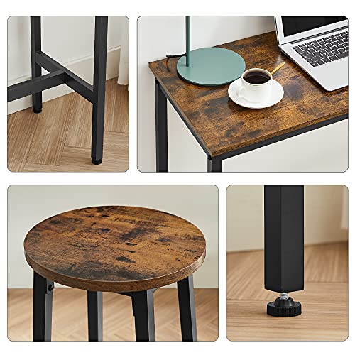 VASAGLE Bartisch mit Barhocker Set, Essgruppe, Stehtisch mit 2 runden Stühlen, Stahlgestell, Industrie-Design, vintagebraun-tintenschwarz LBT219B01