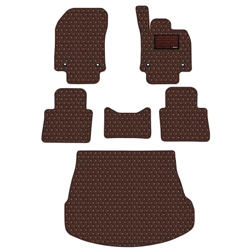 [次世代レザーマット]Aviles レクサス 互換品 新型 NX 20系 フロアマット + トランクマット(ラゲッジマット)(01:フットレスト有、トランク左右一体, 02:ライチ柄 × 焦げ茶)