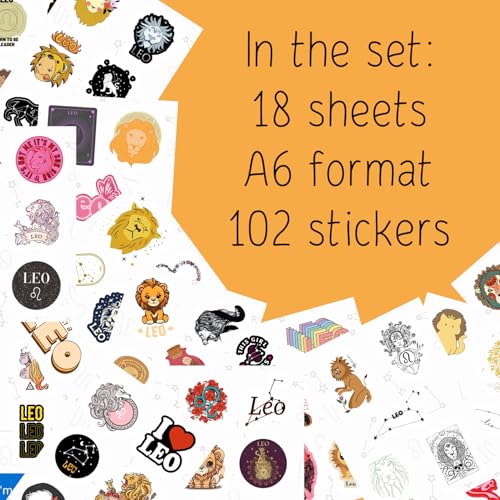 Image of 100Pcs Leo Stickers (Zodiac) for Water Bottle and Laptop - Leo Party Favors & Decorations, Waterproof Vinyl Astrology Decals, Gifts for Women & Men