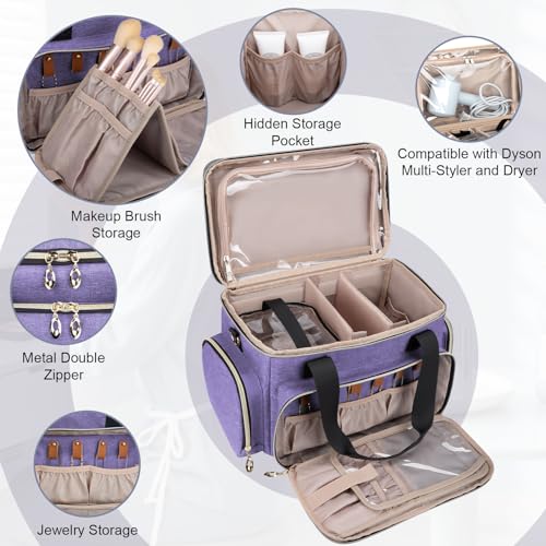 Image of GDNasist Large Makeup Bag, Portable Travel Makeup Bag Organizer | Cosmetic Travel Bag for Women Girls with 2 Removable Pouches & Detachable Dividers, Toiletry Bag for Makeup and Hair Supplies
