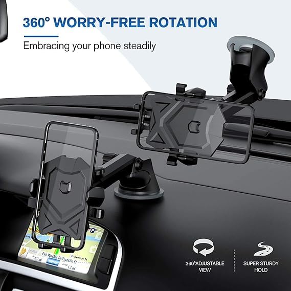 Image of Universal Car Mount - Strong Suction, Double Lock, 360 Rotation, Quick Release, Telescopic Arm, Windshield & Dashboard Compatible for All Mobile Phones. (MXK-615)