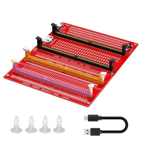 Desktop Computer Memory Tester, for DDR3 DDR4 DDR5 RAM Memory RDIMM/UDIMM Fault Diagnosis Analyzer Test Card with LED Indicators and USB C Cable