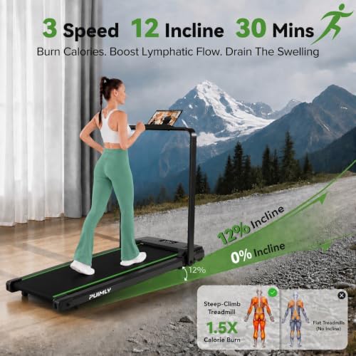 Image of FUNMILY Upgrade Walking Pad Folding Treadmill with 12% /15% Incline & Handle Bar, 3.5HP Foldable Under Desk Compact Treadmills for Home /Office /Gym, 400+lb Capacity, Shock Absorption
