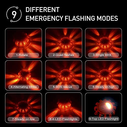 Kitgo [6 Pack Led Road Flares Flashlight Gifts For Mother Day Husband Parents Firends Emergency Safety Warning Light Kit For Car Truck Rv Vehicles Boat With Magnetic Base & Hook #TOP3