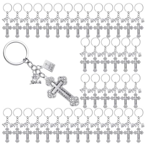 Loetere 40 Pcs Christmas Holy Bible Pendants Keyrings Jesus Christian Cross Keychain Baptism Party Favors Religious Key Holders Gift