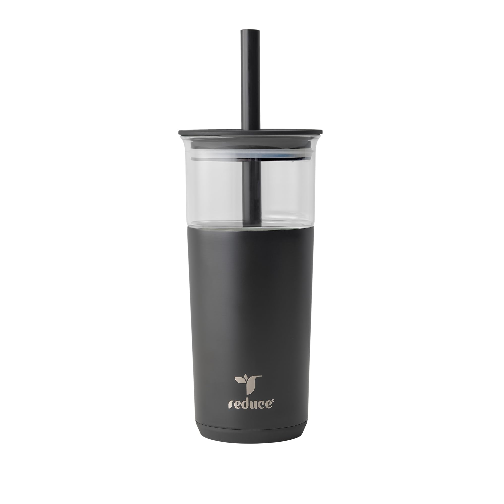 REDUCE Aspen 20 oz Vacuum Insulated Glass Tumbler with Lid & Extra Wide Straw - Keeps Drinks Cold for 12 Hrs - Ideal for Iced Coffee, Smoothies & Boba - Dishwasher Safe, Soft Base - Phantom