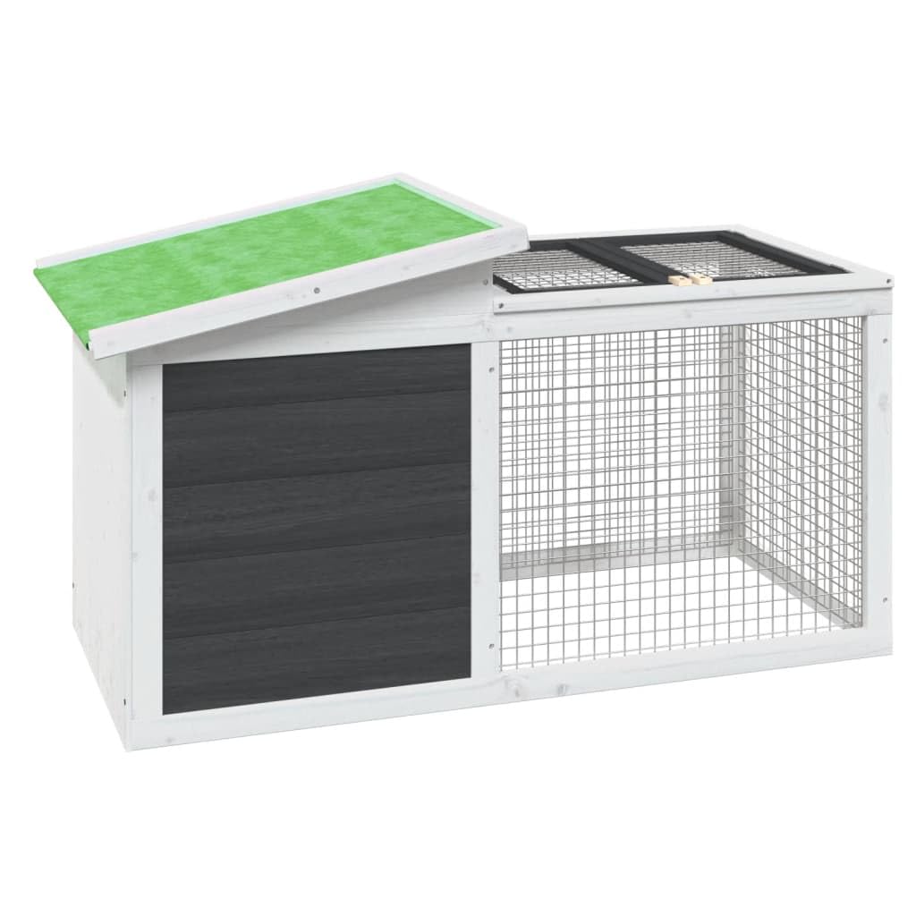Kaninchenstall Grau 100,5x54x55 cm Massivholz Kiefer Kleintierstall mit Freilaufgehege und Nistkasten Hasenstall Outdoor Kleintiergehege für Meerschweinchen Hasenkäfig