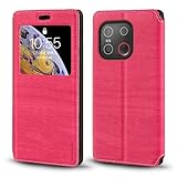 Shantime Sichtfenster-Lederhülle Kompatibel mit Emporia Smart.7 Mini, Elegantes Design mit Klarsichtanzeige, Unsichtbarem Magnetverschluss & Kartenfach(Rosenrot)