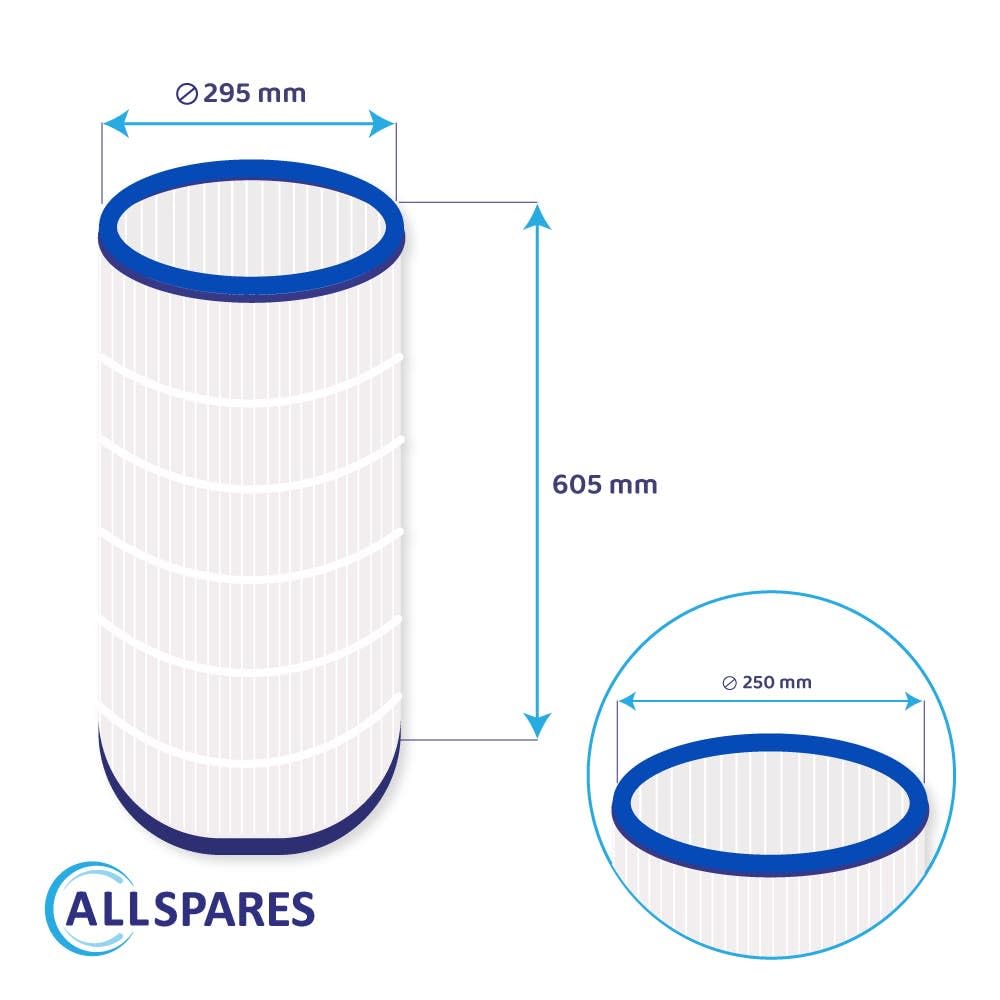 Filtre Allspares pour jacuzzi, filtre de piscine, cartouche de rechange pour spa Magiline FX30, FX40, FX50 par | SGC0453AX | Darlly EUPC847 / 11701 | 605 × Ø 295 mm | Haut et bas : ouverture de 250 mm