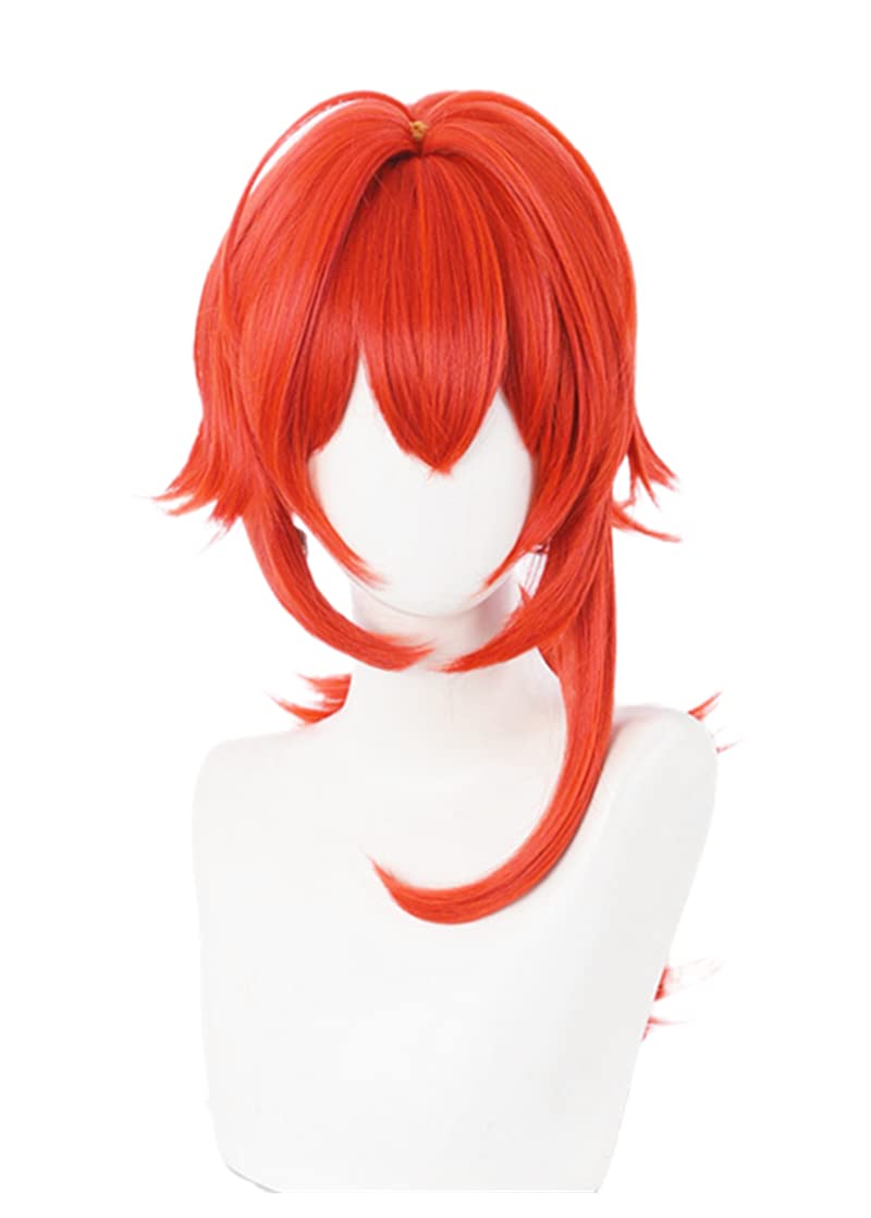 LeMarnia Gold Mixed with Yellow Straight Ponytail Synthetic Wig with Ribbon for Cosplay Fischl Wig Halloween Costume Party Wigs