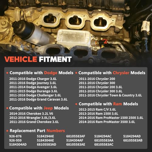 Image of 926-959 926-876 Upgraded Aluminum Engine Oil Filter Housing with Oil Cooler For 2011-2016 Dodge Journey Charger Challenger Durango Avenger Jeep Wrangler Cherokee Chrysler 200 300 Town Country Ram 3.6L