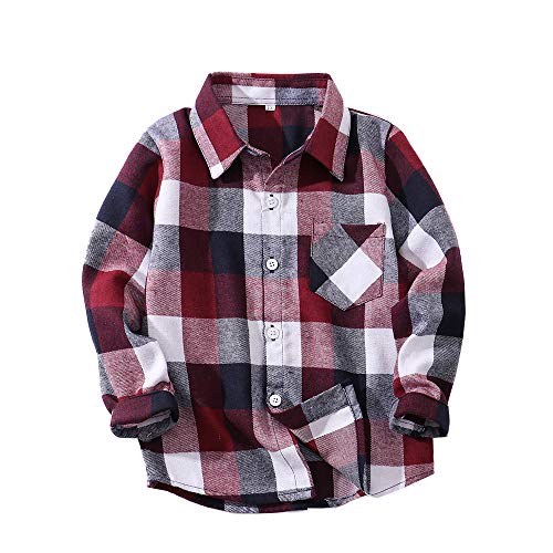 Toddler Baby Girl Boys Christmas Outfits Plaid Flannel Shirt Long Sleeve T-Shirt Tops Kid Clothes (D-Red, 4 T)