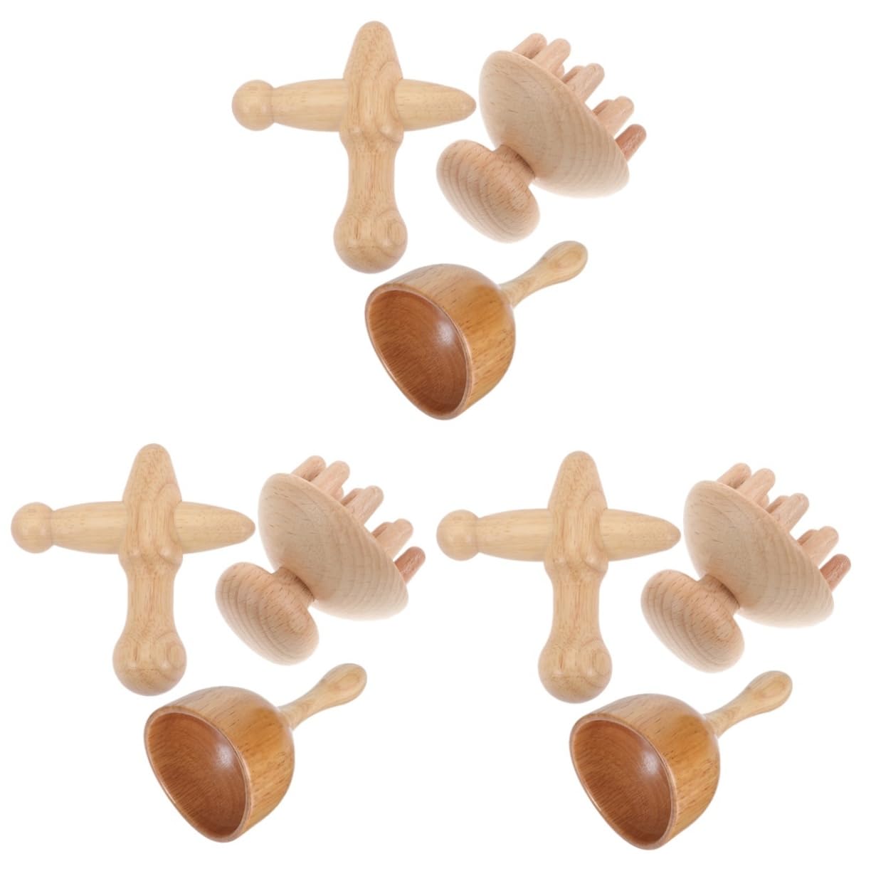FRCOLOR 3 Sätze Haushaltsschröpfen Buchenholz Massagegerät Schabebrett Holztherapie Massagebecher Pilzkopfmassagegerät Massageset Tragbar Tiefes Gewebe Massieren Stöcke Bildhauerei Körper