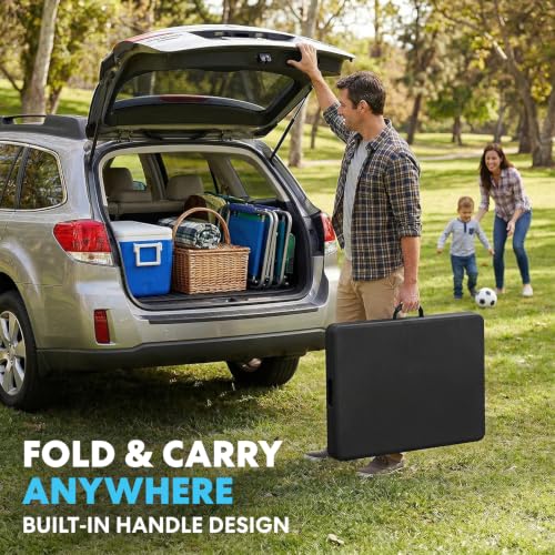 Image of SIMPLI-MAGIC Black Foldable Table (4FT), 2-Pack Indoor /Outdoor Folding Utility Tables with Carry Handle for Parties, Events, Crafts, and Picnics