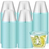 Lounsweer 100 Pcs 9oz Rimmed Plastic Cups Wedding Clear Cocktail Cups Heavy Duty Disposable Wine Glasses for Birthday Bridal Shower Baby Shower Holiday Celebrations(Light Green)