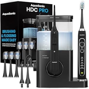 Aquasonic Home Dental Center PRO –Zähneputzen und Zahnseide leicht gemacht –Bürste und Zahnseide –elektrische Zahnbürste und Munddusche – weißere Zähne und gesünderes Zahnfleisch –ADA-geprüft, schwarz