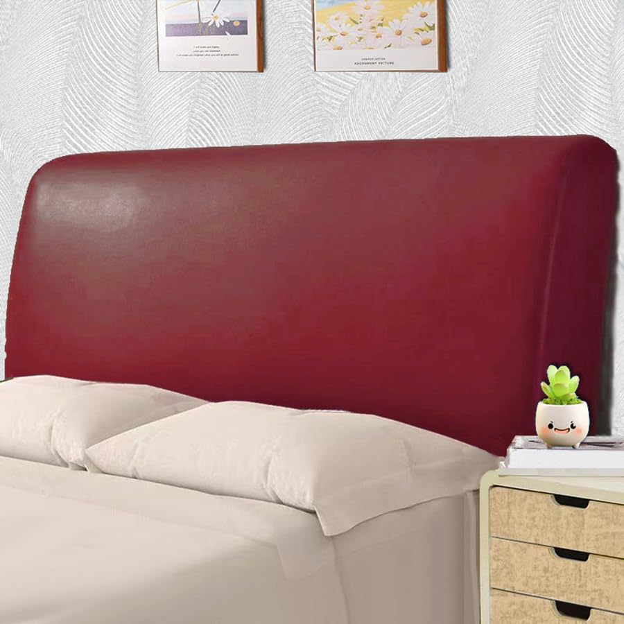 Bestenrose Bed Headboard Cover Waterproof Pu leather All-inclusive Elastic Headboard Protection Cover for King Double full Headboard Protector (Red wine, 150cm / for 140-160cm headboard)