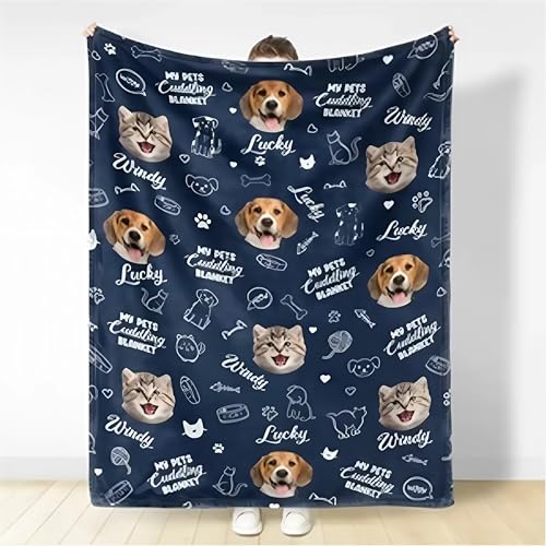 ZABAR Custom Photo My Pets Cuddling Blanket Humor Gift for Dog Mom Cat Dad Dog Lovers Cat Lovers Pet Owners on Fathers Day Mothers Day Throw Blanket Room Decor for Women Men Her Him for Family