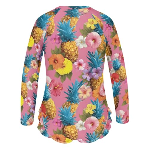 ALAZA Toddler Swimsuit Girl Bathing Suit Swimwear Rash Guard Hibiscus Flower Pineapple Long Sleeve 3T3