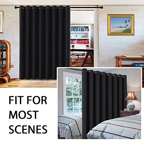 Image of H.VERSAILTEX 100% Blackout Curtains for Sliding Glass Door Room Divider Curtains Noise Reduce Curtain Panel Portable Window Screen Sliding Partition, W120 x L96 inches /8' Tall by 10' Wide, Black