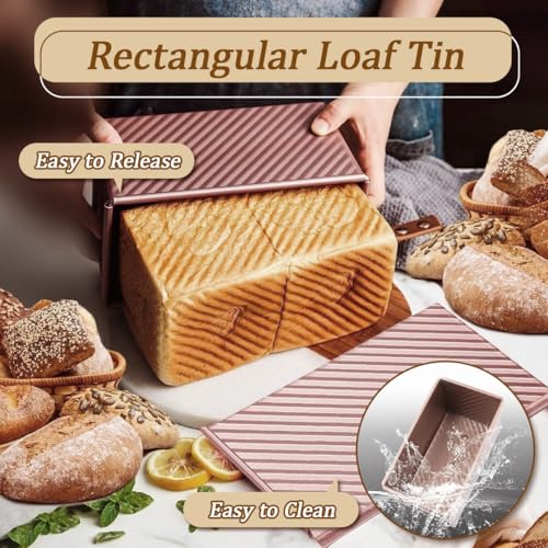 Lightista Pullman Loaf Tin with Lid, 1lb (450g) Non-Stick Bread Pan in Carbon Steel Rose Gold - Ideal for Baking Toast and Breads - Image 4