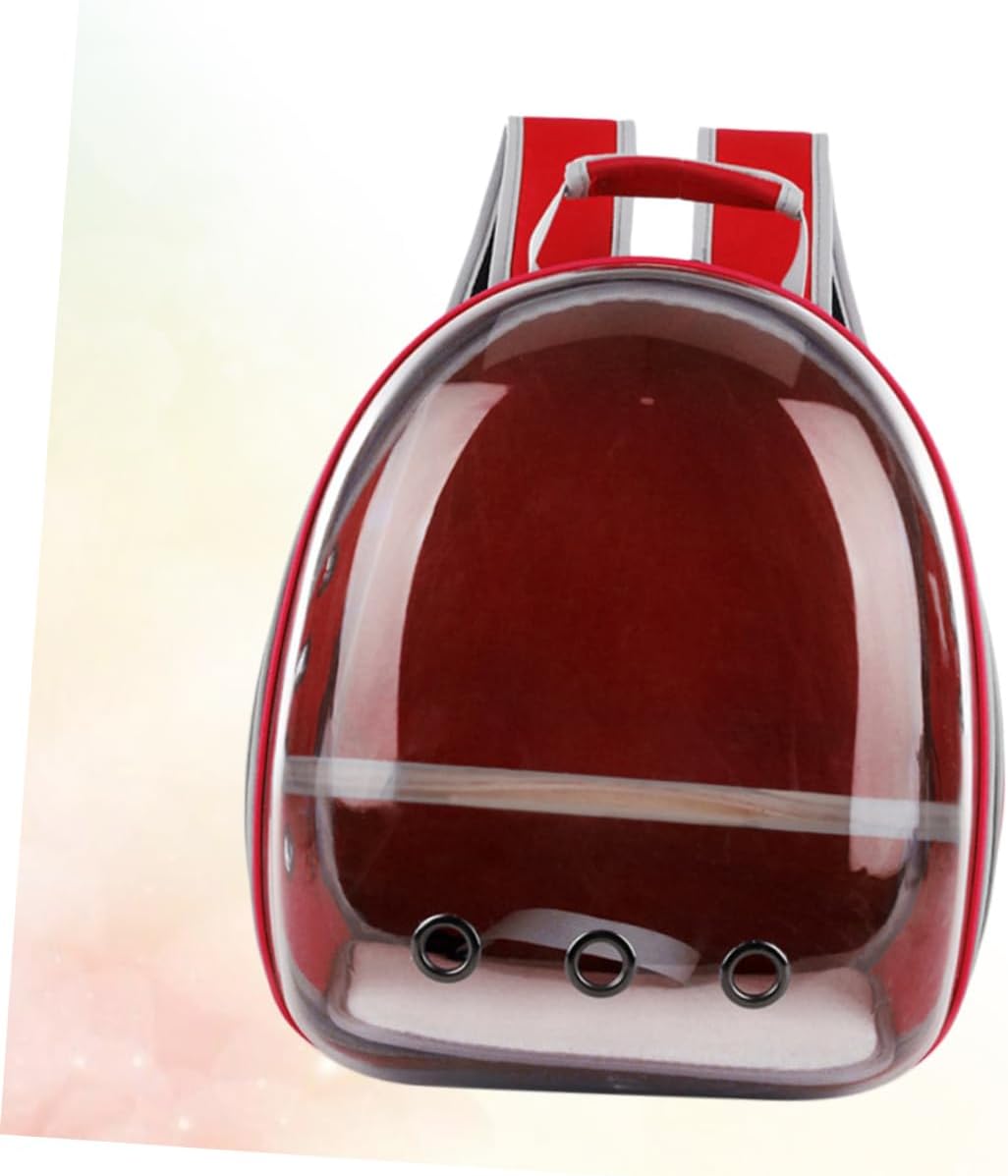 Mikikit Portable Parrot Backpack Carrier with Breathable Design and Wooden Stand for Outdoor Travel Red Space Capsule Pet Carry Bag