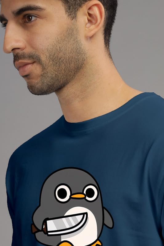 Image of XENOVAURBAN Men's Graphic Printed RN-Penguin Round Neck Regular and Plus Size Cotton T-Shirt