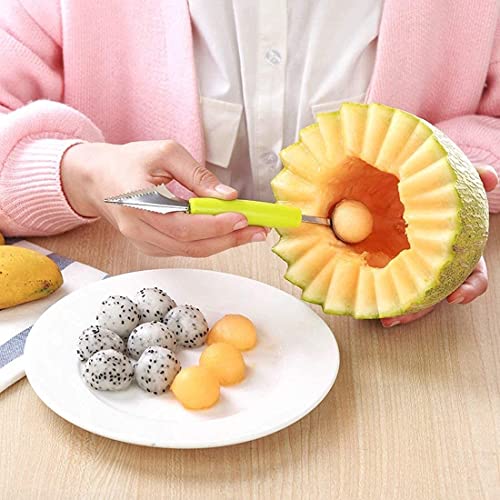 Image of 2 in 1 Stainless Steel, Dig Scoop with Fruit Carving Knife, Multi-Function Kitchen Tool, Watermelon Scoop, Melon Digger, Ice Cream Spoon(Multicolor) FCOP-903