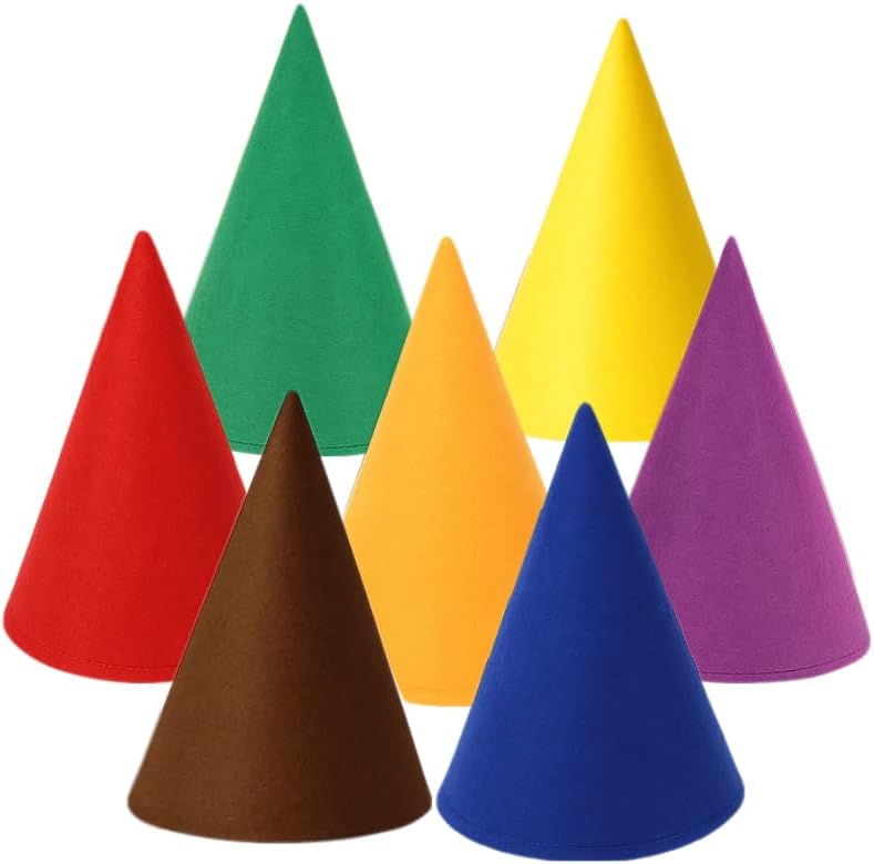 7 Pcs Felt Cone Gnome Hats: Christmas Elf Hat Unisex Dwarf Costume Hats for Christmas Halloween Birthday Party Dress Up