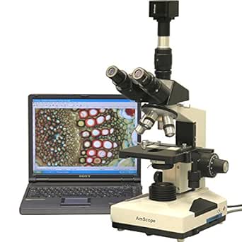 Microscope Trinoculaire AmScope 40X-2000X Avec Caméra 8MP - Pour Vétérinaire, Labo, Clinique - Garantie 5 Ans