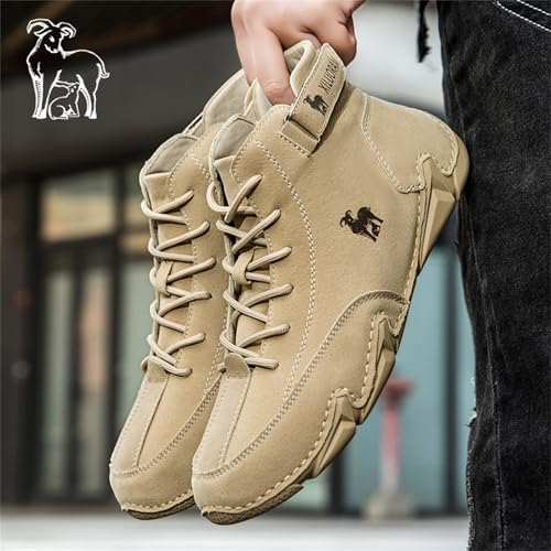 Men‘s Handmade High Top Leather Ankle Chukka Boots with Adjustable Strap Casual Non Slip Round Toe Slip On Boat Walking Driving Shoes4