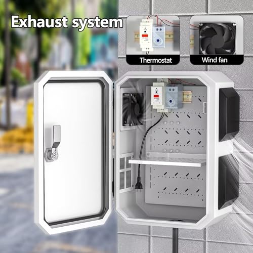 Image of Outdoor Electrical Box with Thermostat and Fan, Cold-Rolled Steel Plate, Aluminum Alloy Back Beam, One-Piece Ventilation Design, IP65 Waterproof, Wall /Pole Mounted. (17.7 inch x 13.8 inch x 7.9 inch)