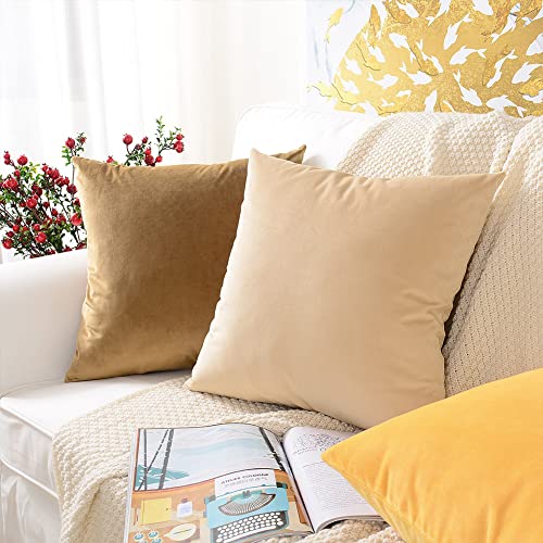 Mernette Pack Of 2, Velvet Soft Decorative Square Throw Pillow Cover Cushion Covers Pillow Case, Home Decor Decorations For Sofa Couch Bed Chair 18X18 Inch/45X45 Cm (Gold) #TOP5