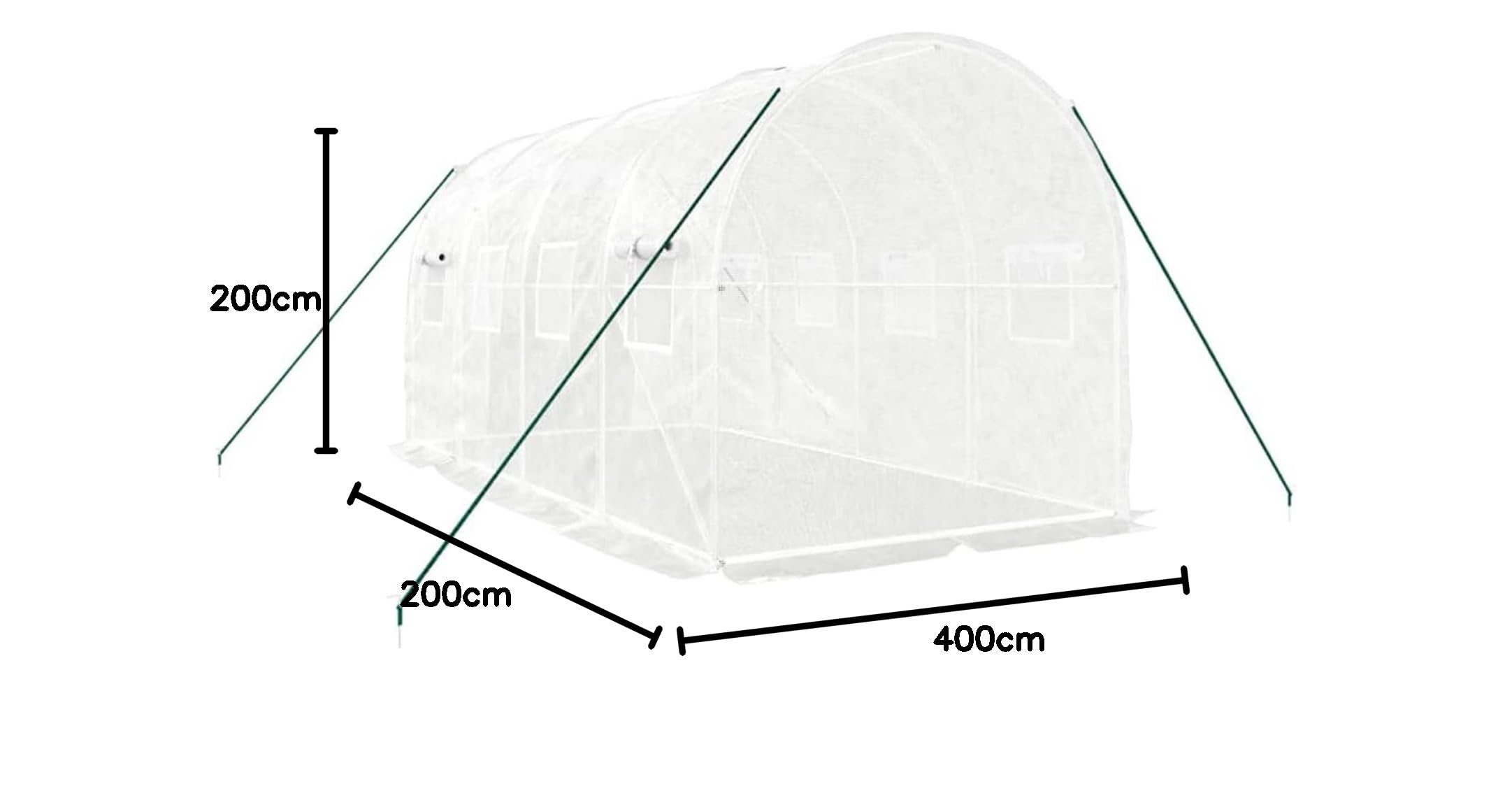BaraSh Szklarnia ze stalową ramą, biała, 8 m², 4 x 2 x 2 m, szklarnia tunelowa, do ogrodu, na zewnątrz, namiot szklarniowy, z zamkiem błyskawicznym, zwijanymi drzwiami i oknami