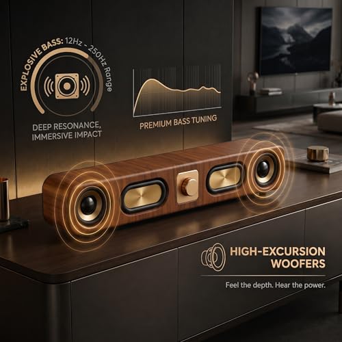 Image of CASON 25W Portable Retro Bluetooth Speaker -Wired USB Laptop Home Speaker with FM Radio Sound,8 Hours Battery Life, Vintage Stereo Speakers & Soundbar for Home (Wooden Brown)