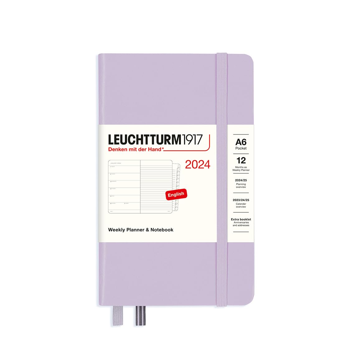 LEUCHTTURM1917 367731 Weekly Calendar & Notebook Pocket (A6) 2024, 12 Months, Lilac, English