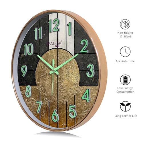 Image of RANDOM Modern 12.75INCH Wall Clock with 3D Radium Numbers, Silent Non-Ticking, Premium Black Frame, Ultra Clear Glass for Living Room, Home Office