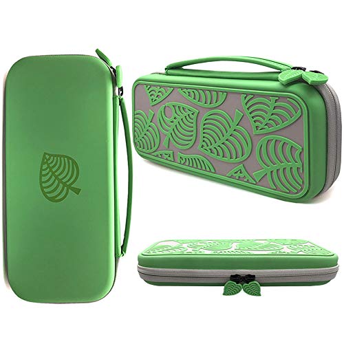 GUDOU Compatible with Nintendo Switch, Hard Shell Travel Case Pouch Protective Cover Bag for Switch Console & Accessories with 5 Game Cartridges - (Bag-Green Leaves) EVA