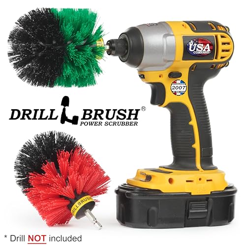 Image of Drill Brush Power Scrubber - Kitchen Cleaning - Dish Brush - Pots and Pans - Cast Iron Cookware - Tile and Grout Brush - Outdoor Cleaning - Stiff Bristle Patio and Deck Brush - Concrete Bird Baths