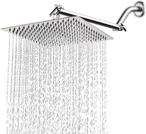 HarJue High Pressure Large Stainless Steel Square Rain ShowerHead With Shower Arm Waterfall Full Body Coverage Easy to Clean and Install (12'' Square Shower Head With Arm, Chrome Finish)