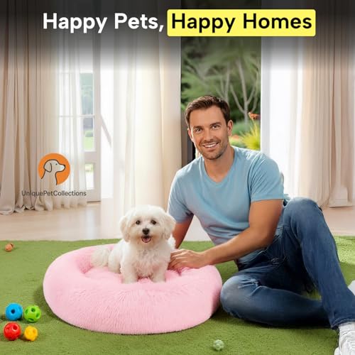 Image of Fluffy Washable Waterproof Dog Bed for Summer | Large Size Round Pet Bed for Golden Retriever, Labrador, Pug, Beagle | Anti-Skid, Soft & Cozy for All Breeds (Light Pink, XXL)