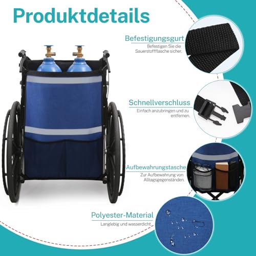 Sauerstoffflaschenhalter mit zwei Sauerstoffzylindern für Rollstühle Befestigung Am Einsetzbar und Platzsparend Tankhalter Rucksackträger für E und D Zylinder Flasche, Blau